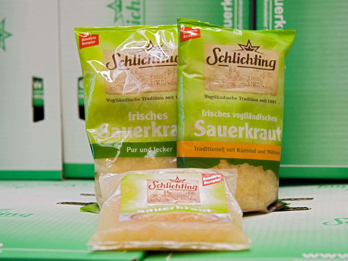 frisches unpasteurisiertes Sauerkraut von Schlichting Plauen Vogtland im Schlauchbeutel