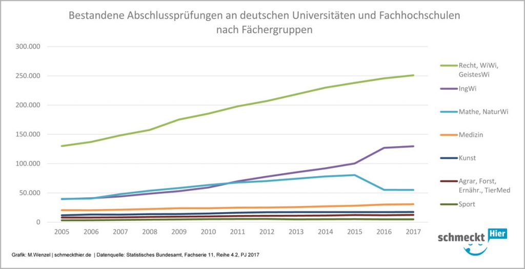 Absolventen an deutschen Hochschulen nach Fächergruppen 2005-2017