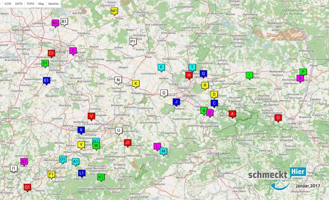 Karte mit Milchtankstellen / Hofläden mit Verkauf frischer Milch (Rohmilch) in Sachsen