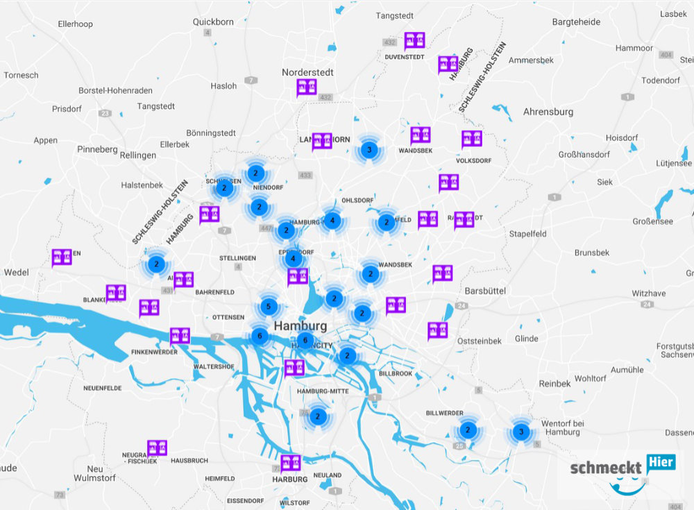 Karte Übersicht Wochenmärkte in Hamburg